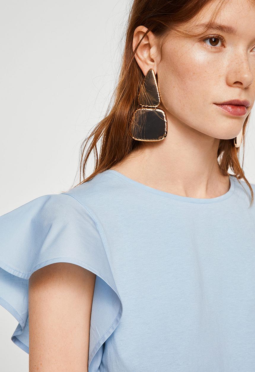MANGO - Ruffled Sleeve T-shirt Pale Blue