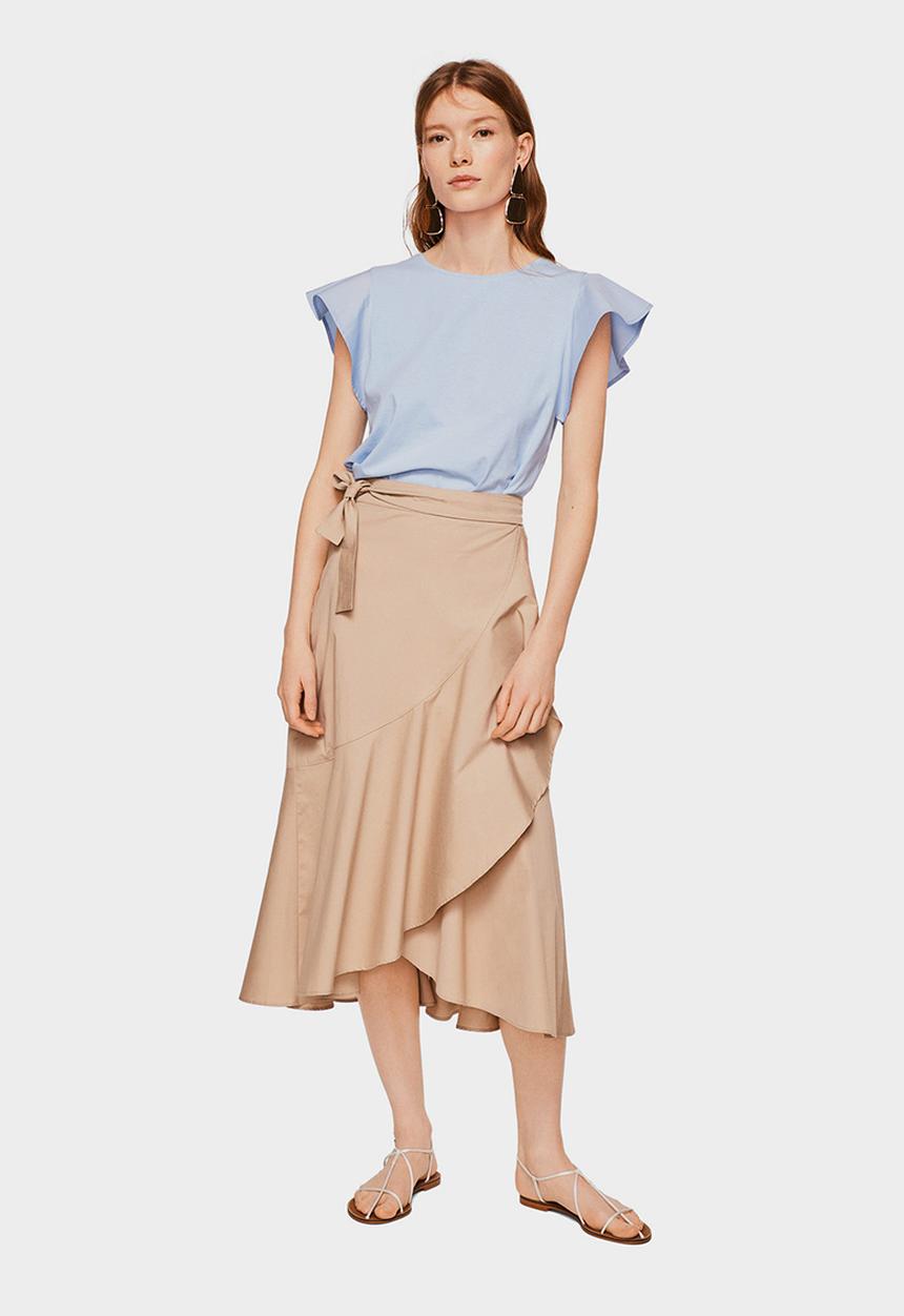 MANGO - Ruffled Sleeve T-shirt Pale Blue