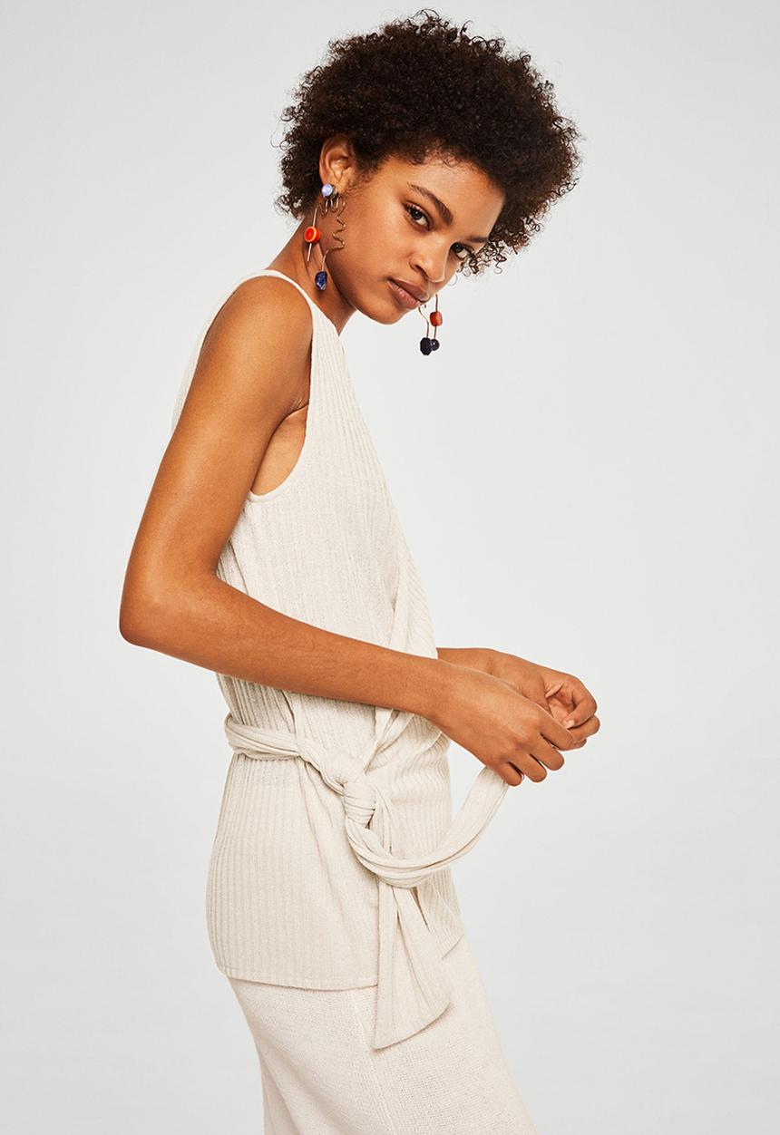 MANGO - Bow ribbed t-shirt - beige