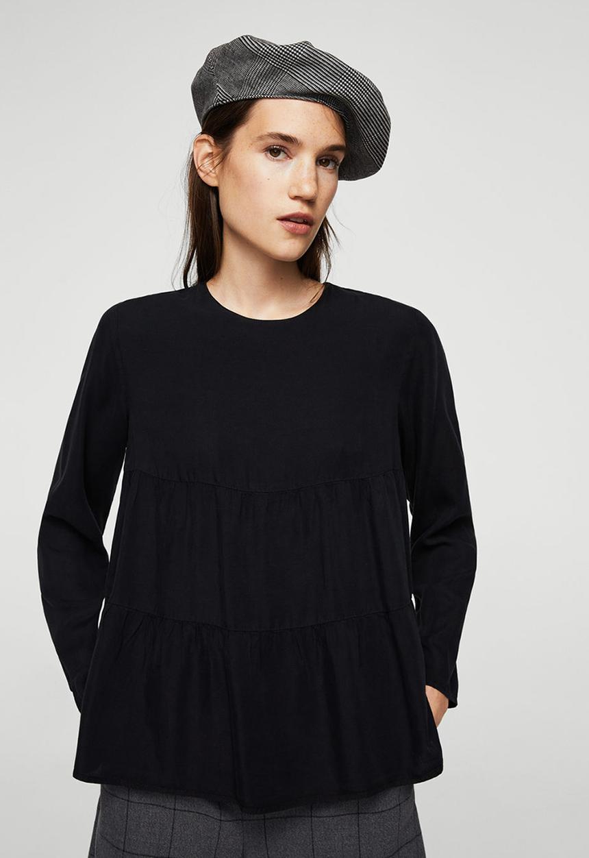 MANGO - Ruffle Blouse Black
