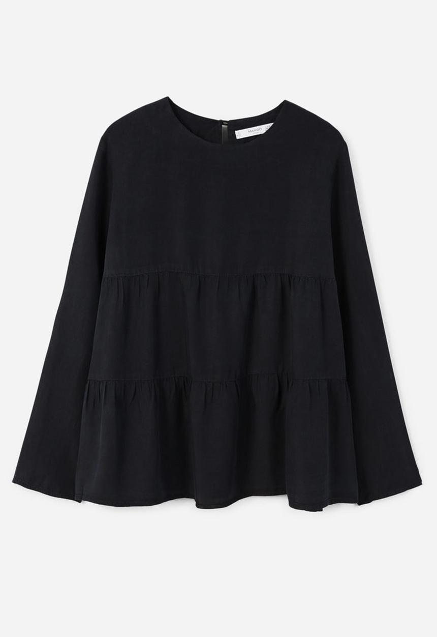 MANGO - Ruffle Blouse Black