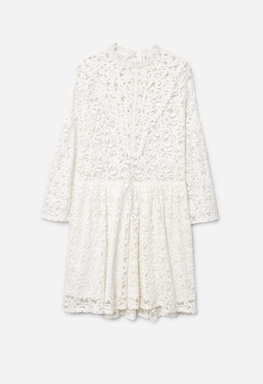 MANGO - Lace Mini Dress Off White