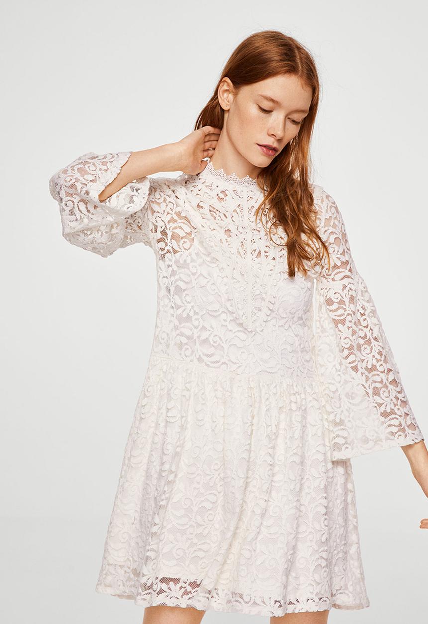 MANGO - Lace Mini Dress Off White