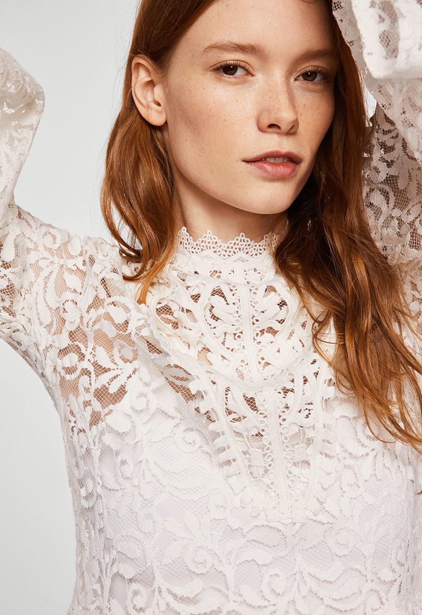 MANGO - Lace Mini Dress Off White