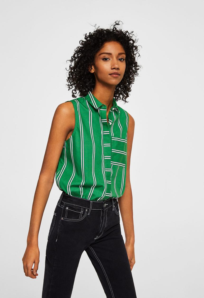 MANGO - Contrasting Print Shirt Green