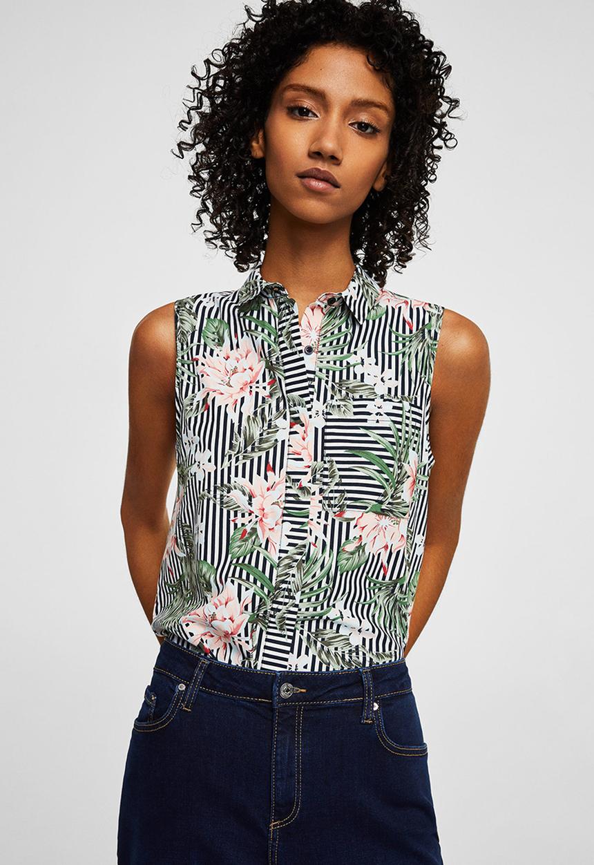 MANGO - Contrasting Print Shirt Black