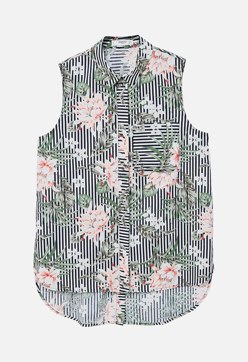 MANGO - Contrasting Print Shirt Black