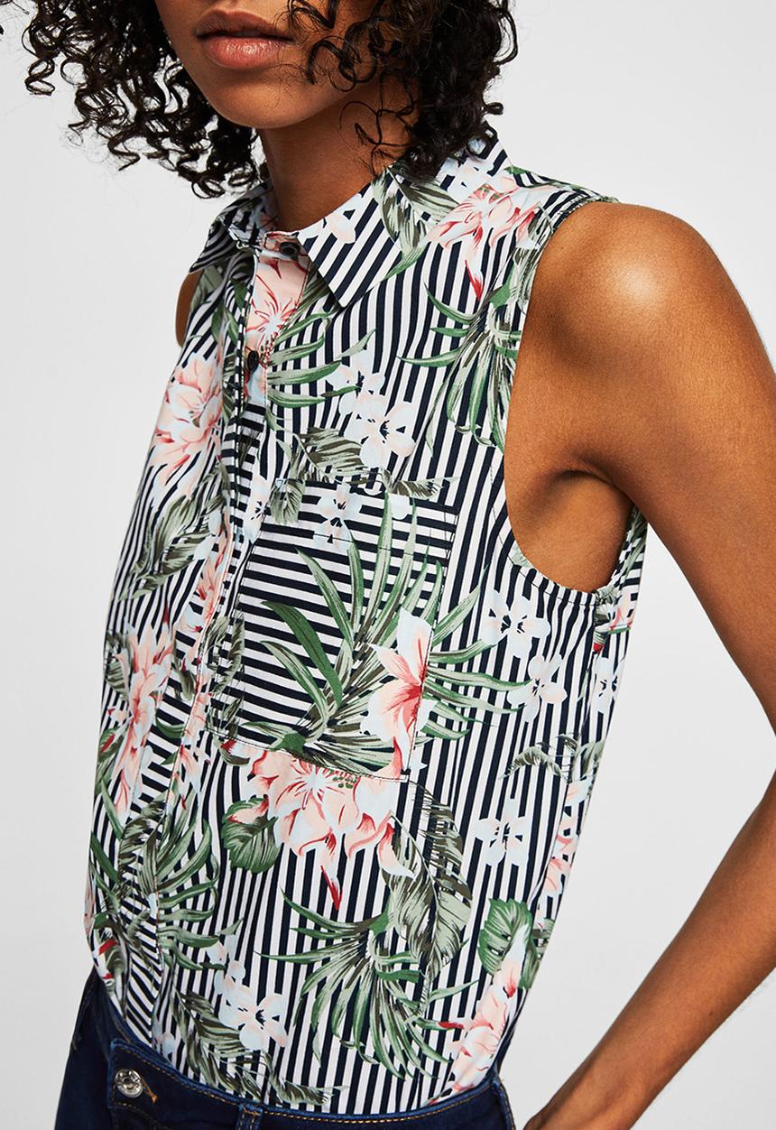 MANGO - Contrasting Print Shirt Black