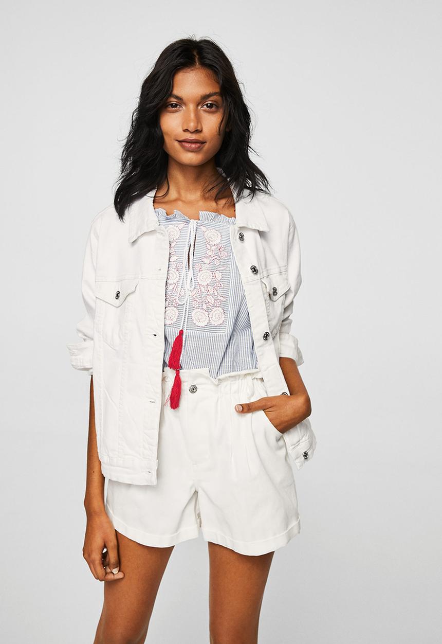MANGO - Embroidered Striped Top Blue