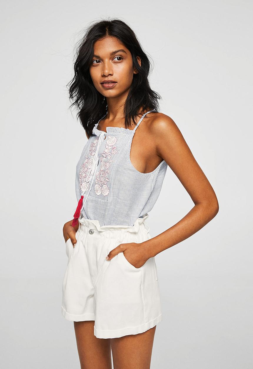 MANGO - Embroidered Striped Top Blue
