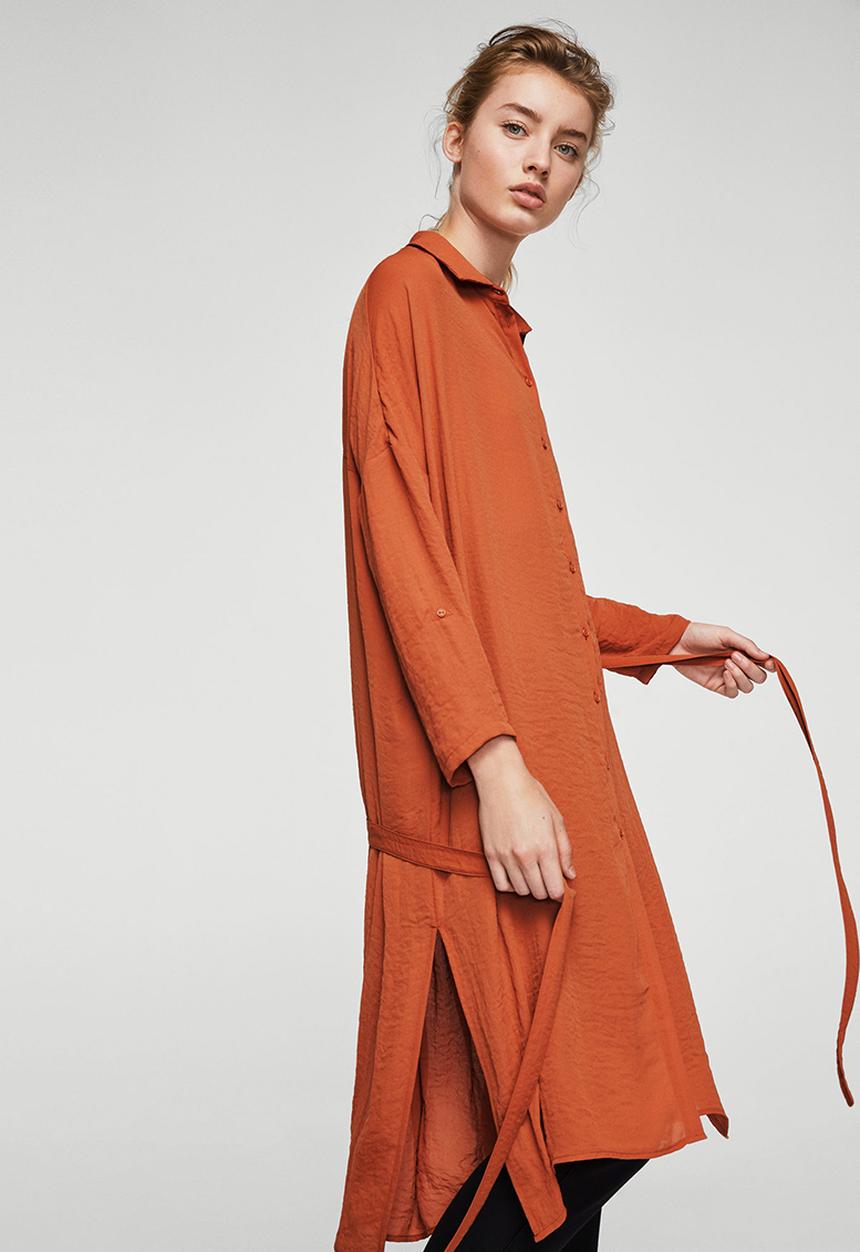 MANGO - Flowy Longer Length Shirt Burnt Orange