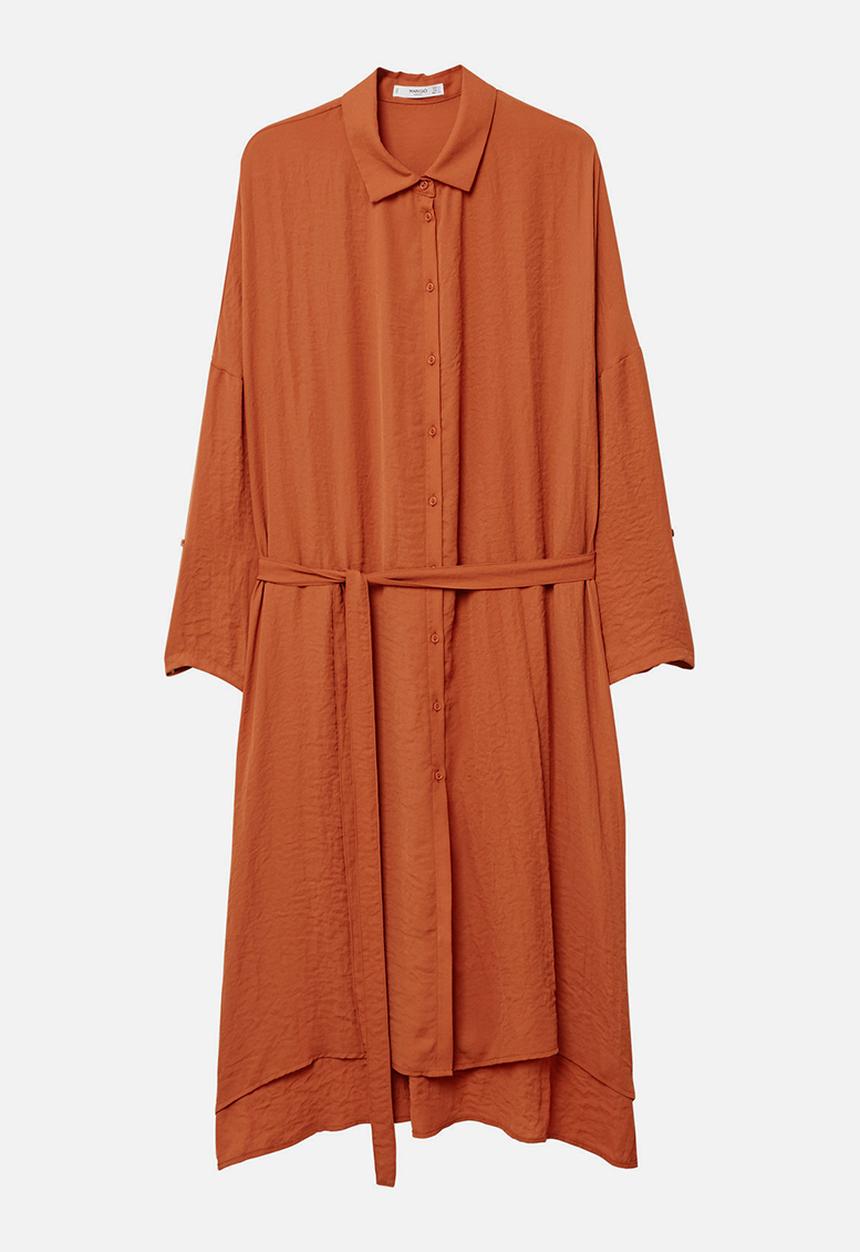 MANGO - Flowy Longer Length Shirt Burnt Orange