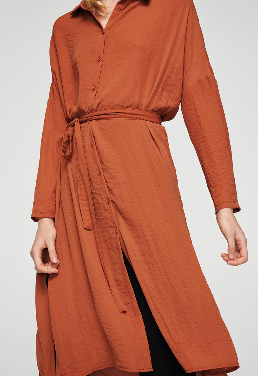 MANGO - Flowy Longer Length Shirt Burnt Orange