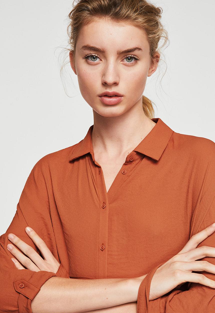 MANGO - Flowy Longer Length Shirt Burnt Orange