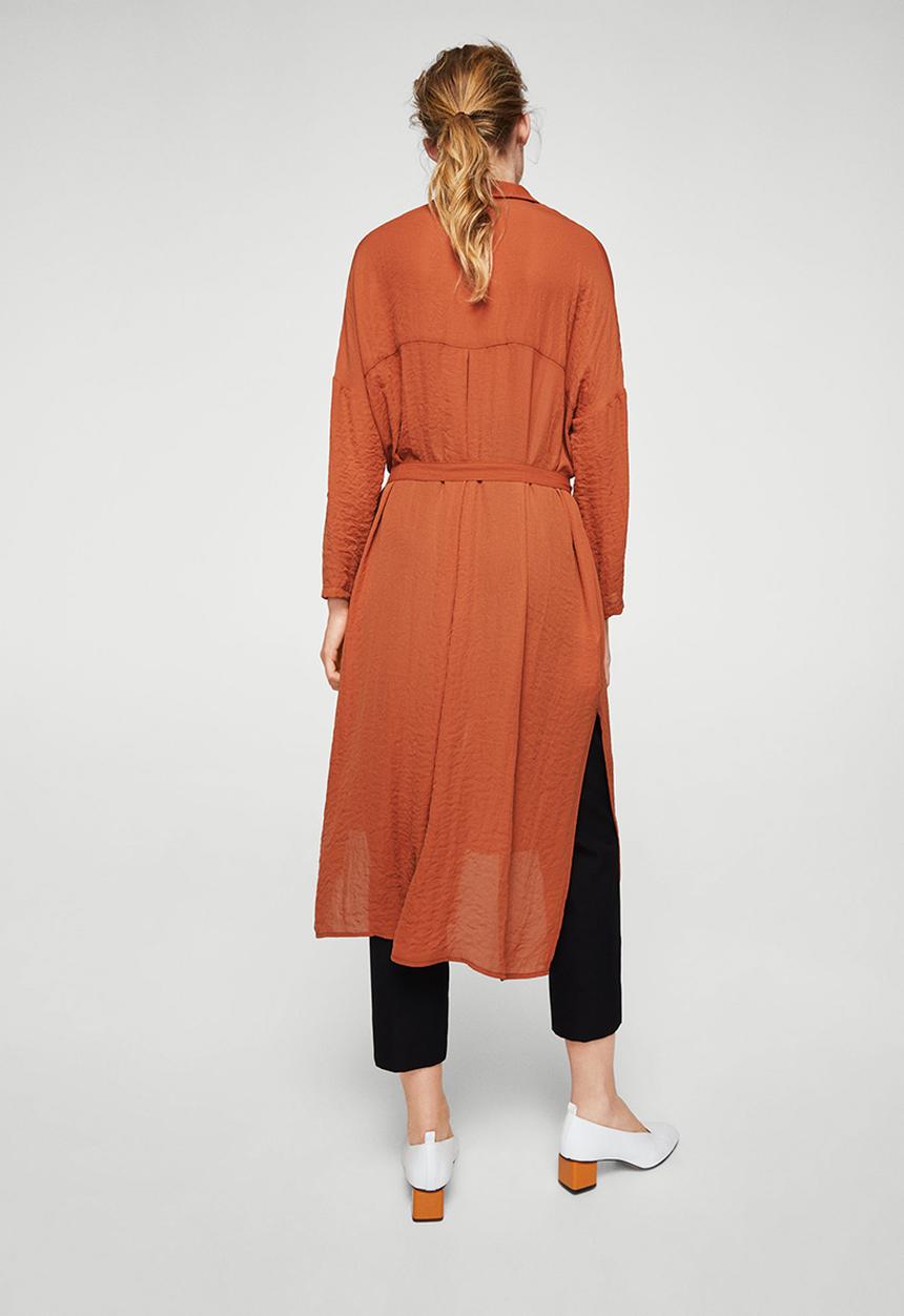MANGO - Flowy Longer Length Shirt Burnt Orange
