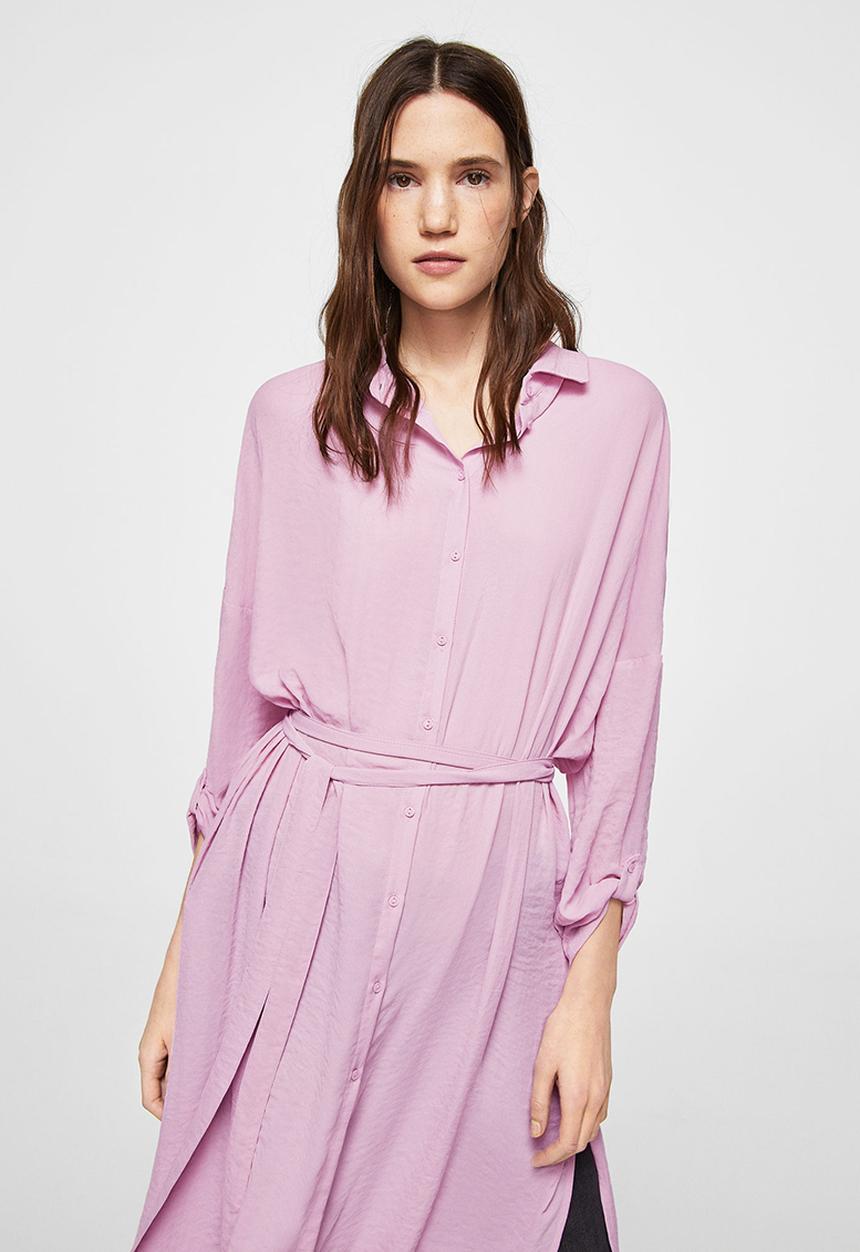 MANGO - Flowy Longer Length Shirt Pale Purple