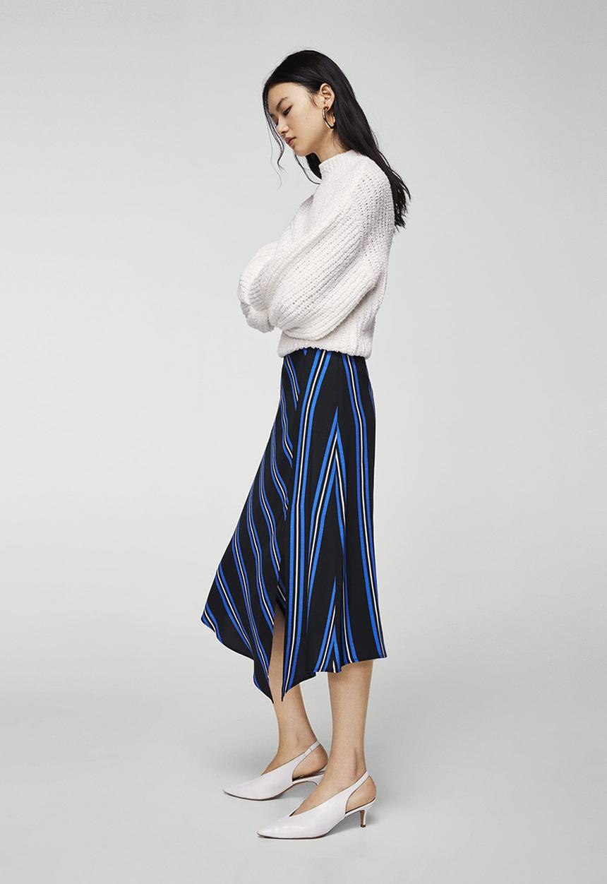 MANGO - Striped Asymmetric Skirt Blue