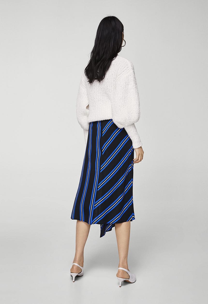 MANGO - Striped Asymmetric Skirt Blue
