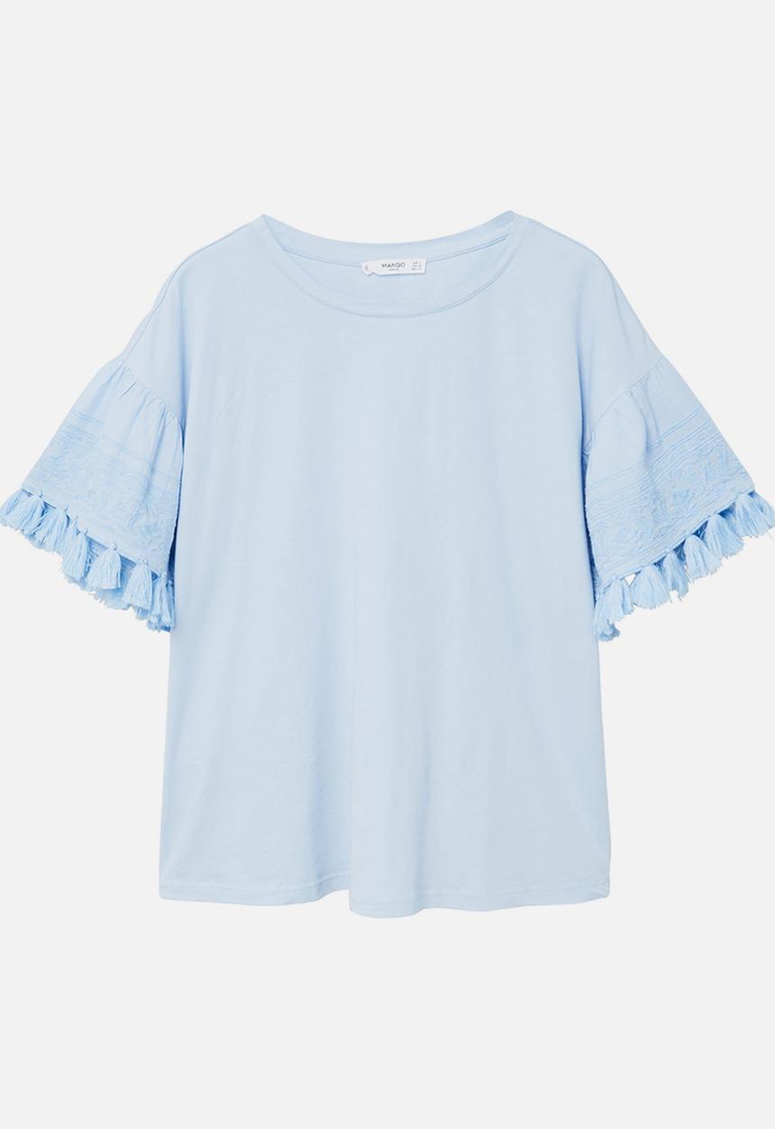 MANGO - Pom-pom T-shirt Pale Blue