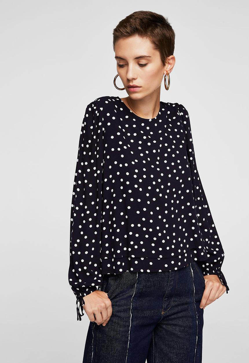 MANGO - Printed Bow Blouse Navy