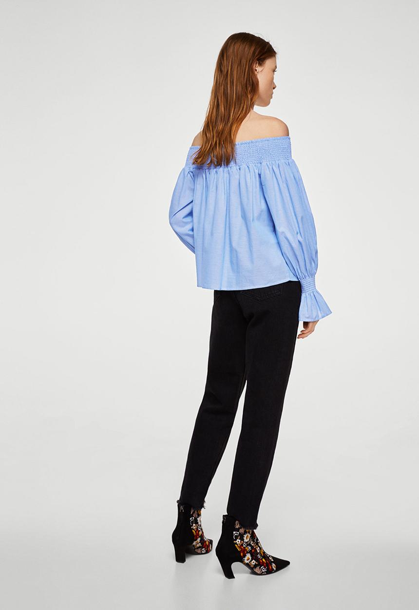MANGO - Off-shoulder Blouse Pale Blue