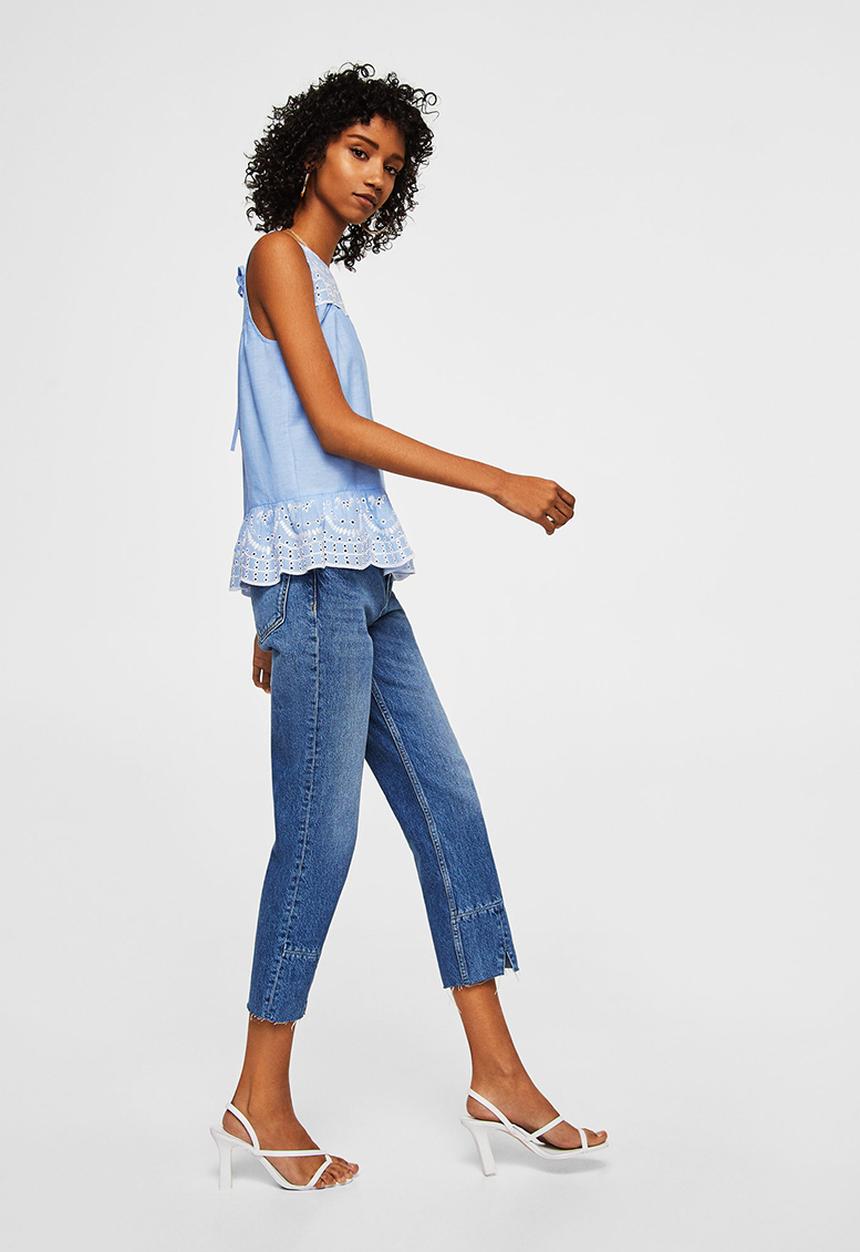 MANGO - Lace detail top - blue