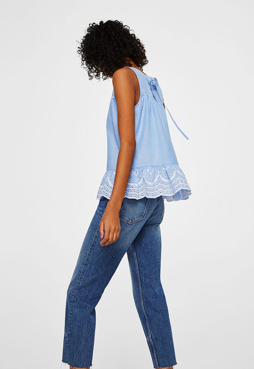 MANGO - Lace detail top - blue