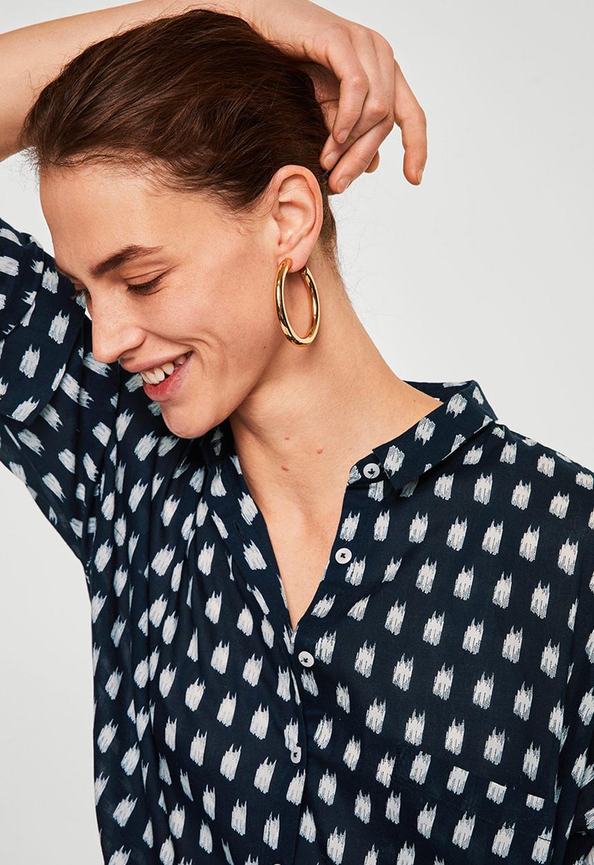 MANGO - All-over print longer length shirt - navy & white