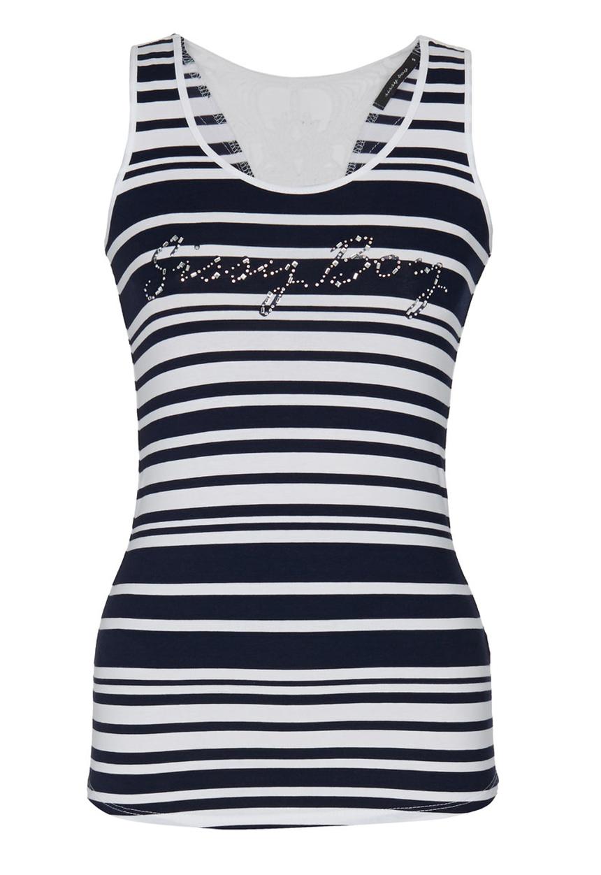 SISSY BOY - Natalina Stripe Vest with Crochet Motif Blue and White