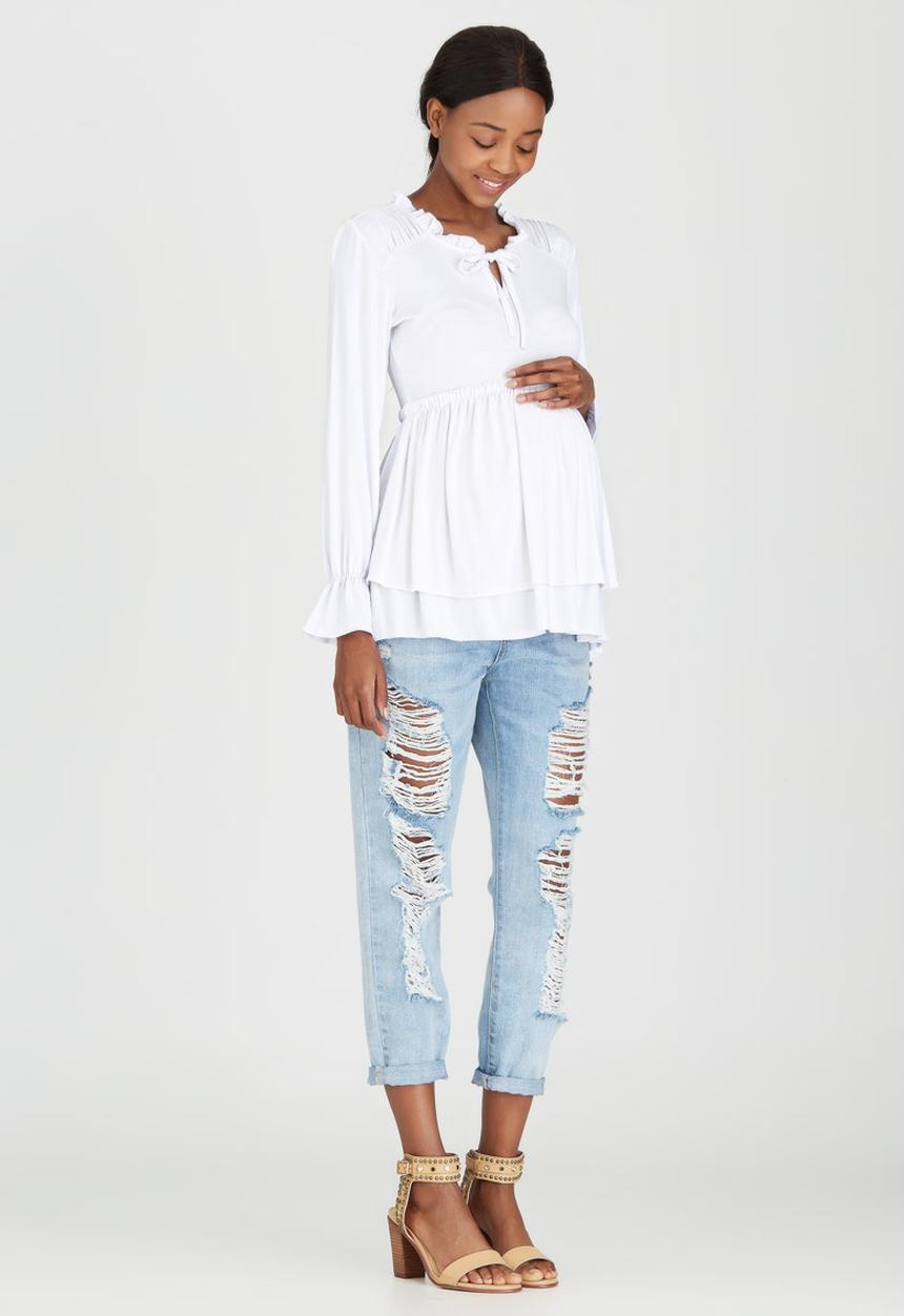 edit Maternity - Double Layer Knit Top White
