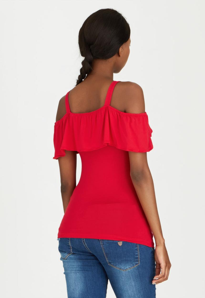 edit Maternity - Off-Shoulder Frill Top Red