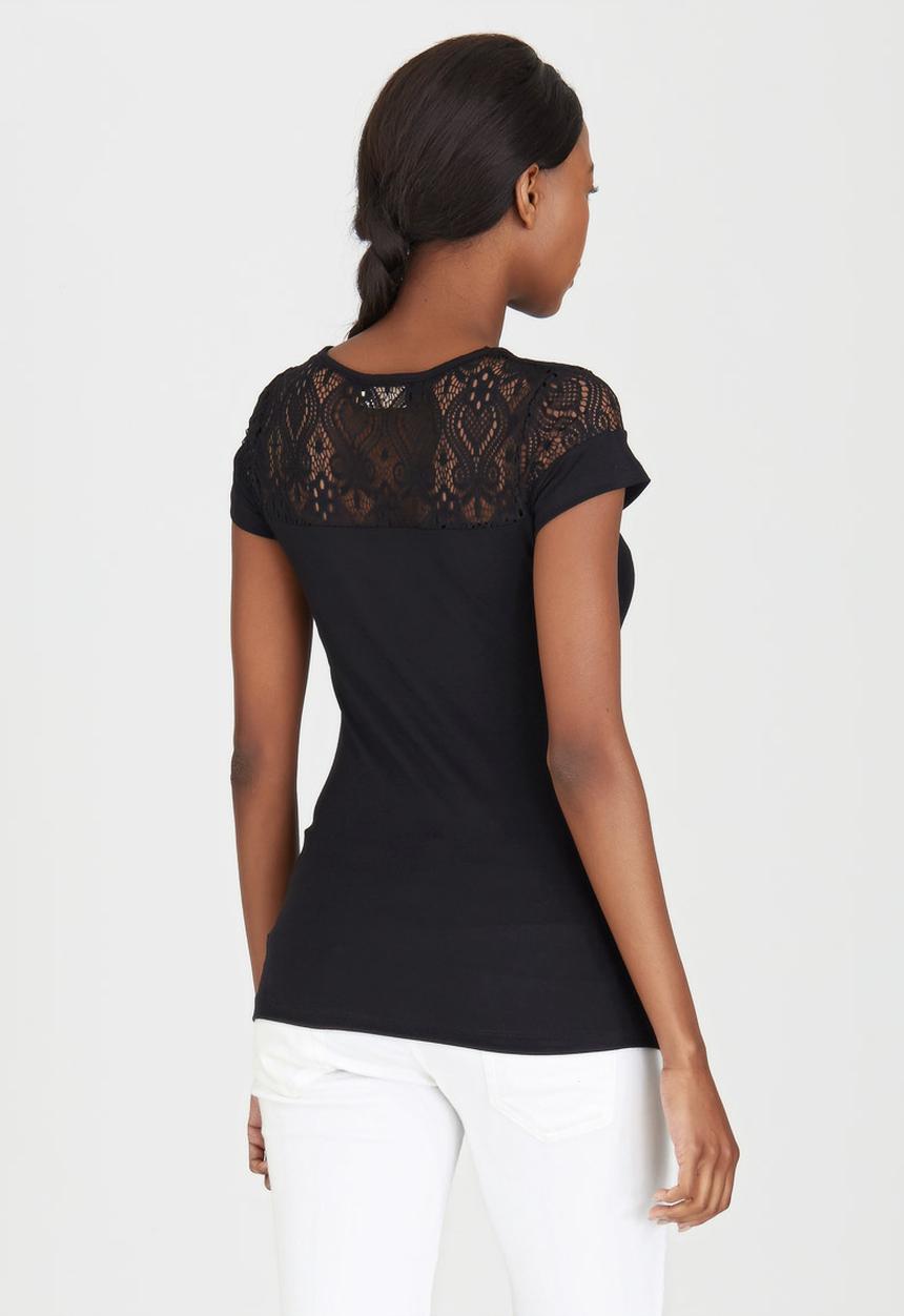 edit Maternity - Lace Inset Stripe T-shirt Black