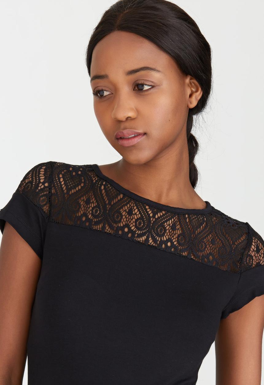 edit Maternity - Lace Inset Stripe T-shirt Black