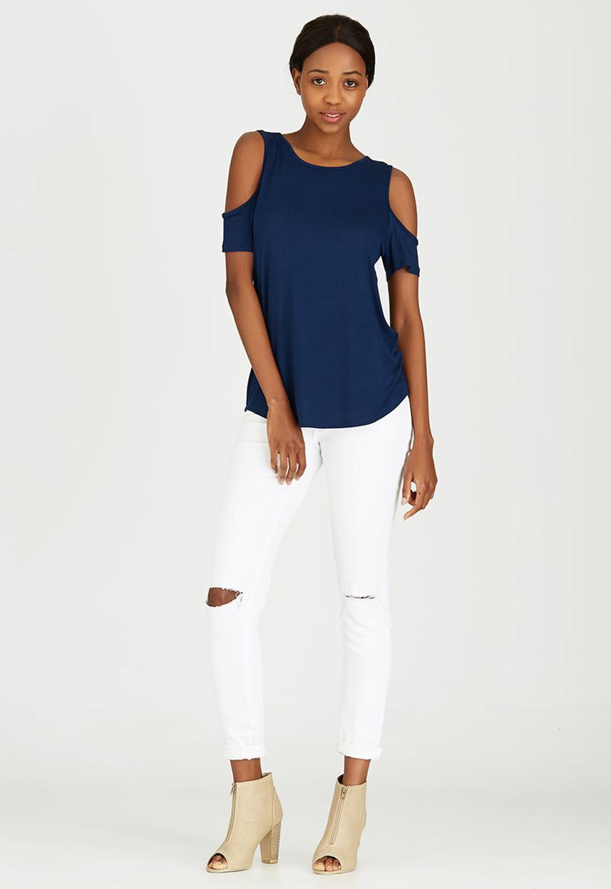 c(inch) - Cold Shoulder T-Shirt Navy