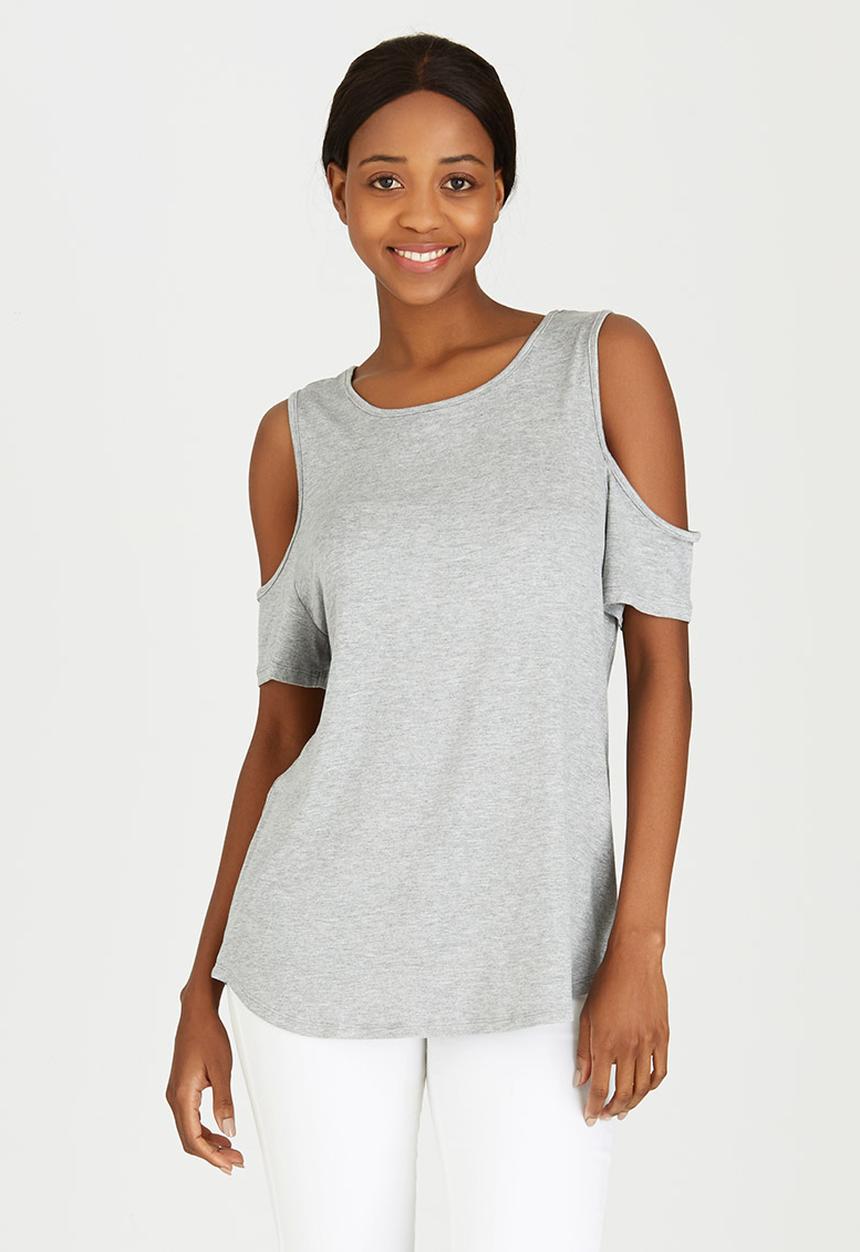 c(inch) - Cold Shoulder T-Shirt Pale Grey