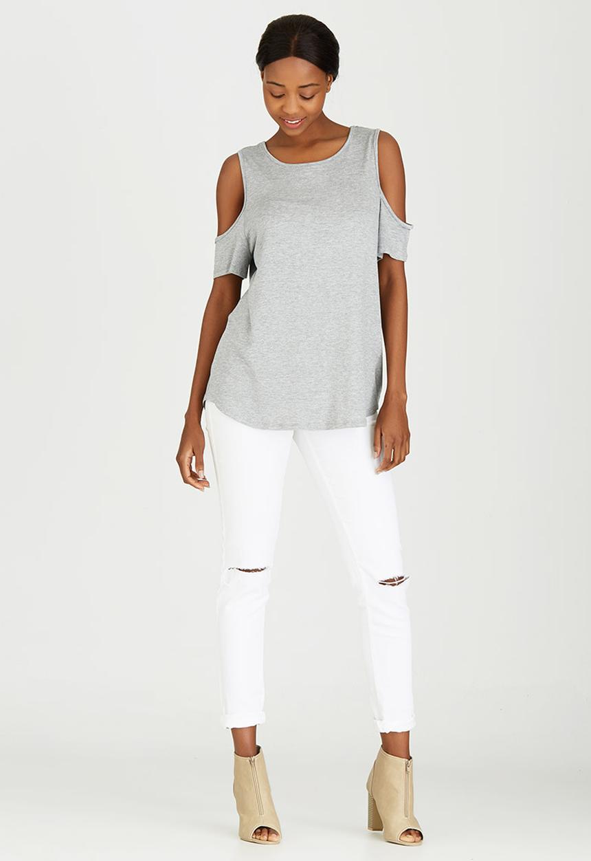 c(inch) - Cold Shoulder T-Shirt Pale Grey
