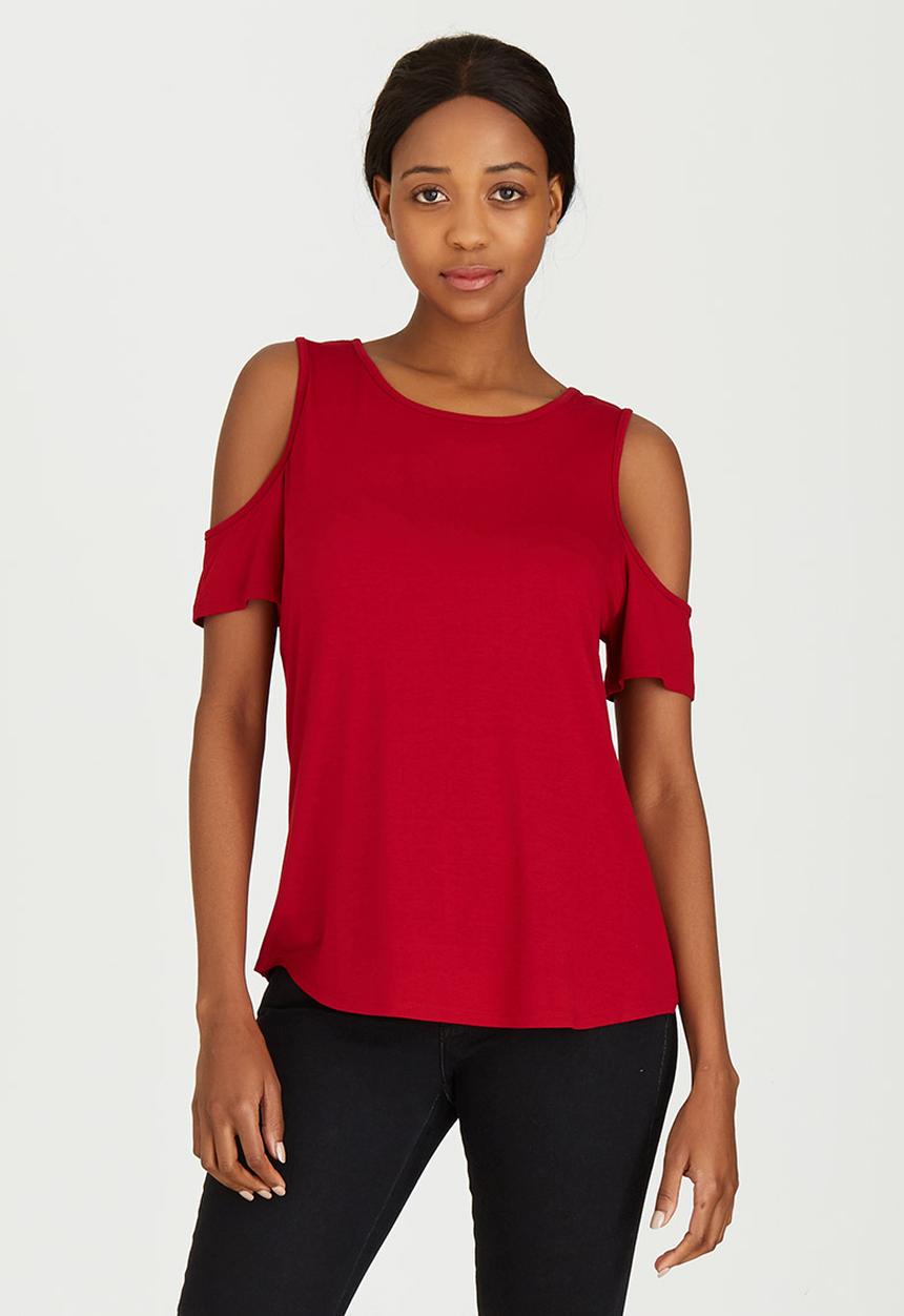 c(inch) - Cold Shoulder T-Shirt Dark Red