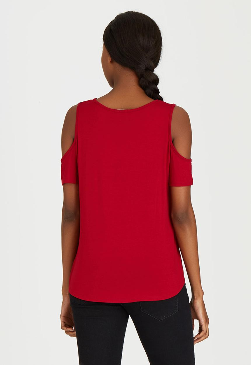 c(inch) - Cold Shoulder T-Shirt Dark Red