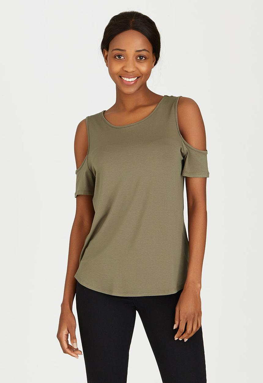 c(inch) - Cold Shoulder T-Shirt Dark Green