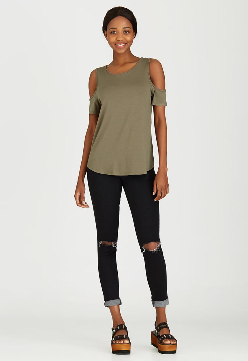 c(inch) - Cold Shoulder T-Shirt Dark Green