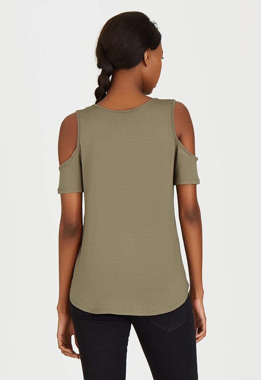 c(inch) - Cold Shoulder T-Shirt Dark Green