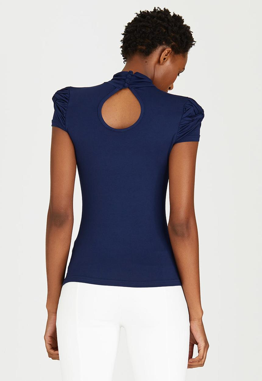 edit - Turtleneck Top with Gauged-sleeve Detail Navy