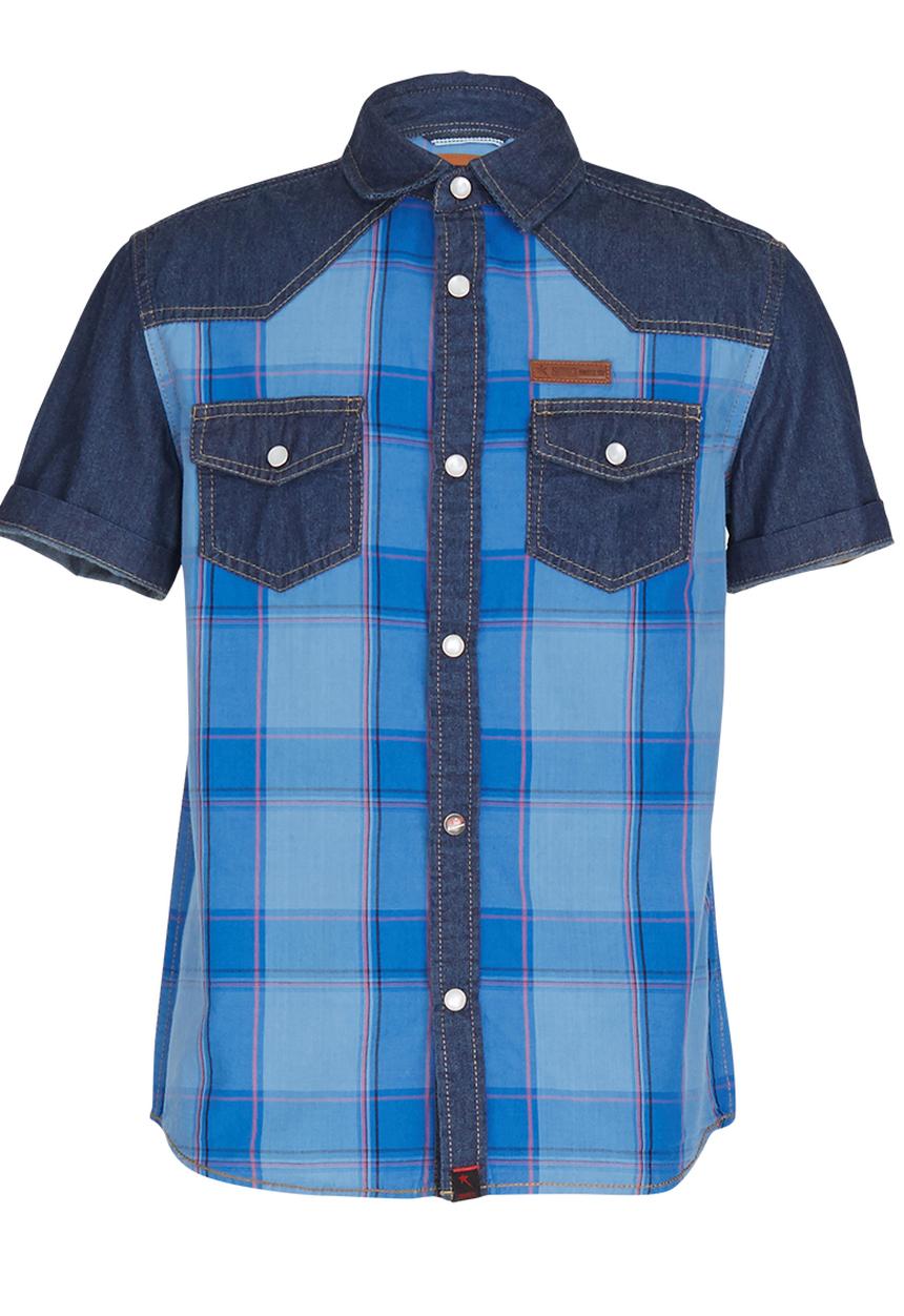 SOVIET - Denim Shirt With Check Print Blue