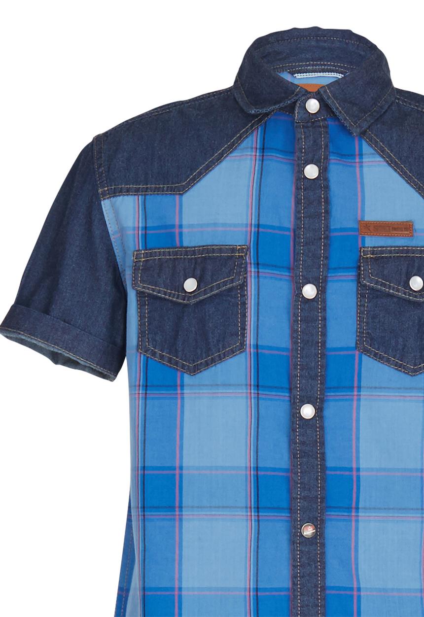 SOVIET - Denim Shirt With Check Print Blue