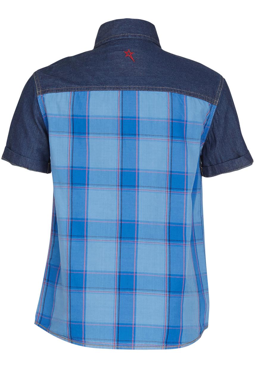 SOVIET - Denim Shirt With Check Print Blue