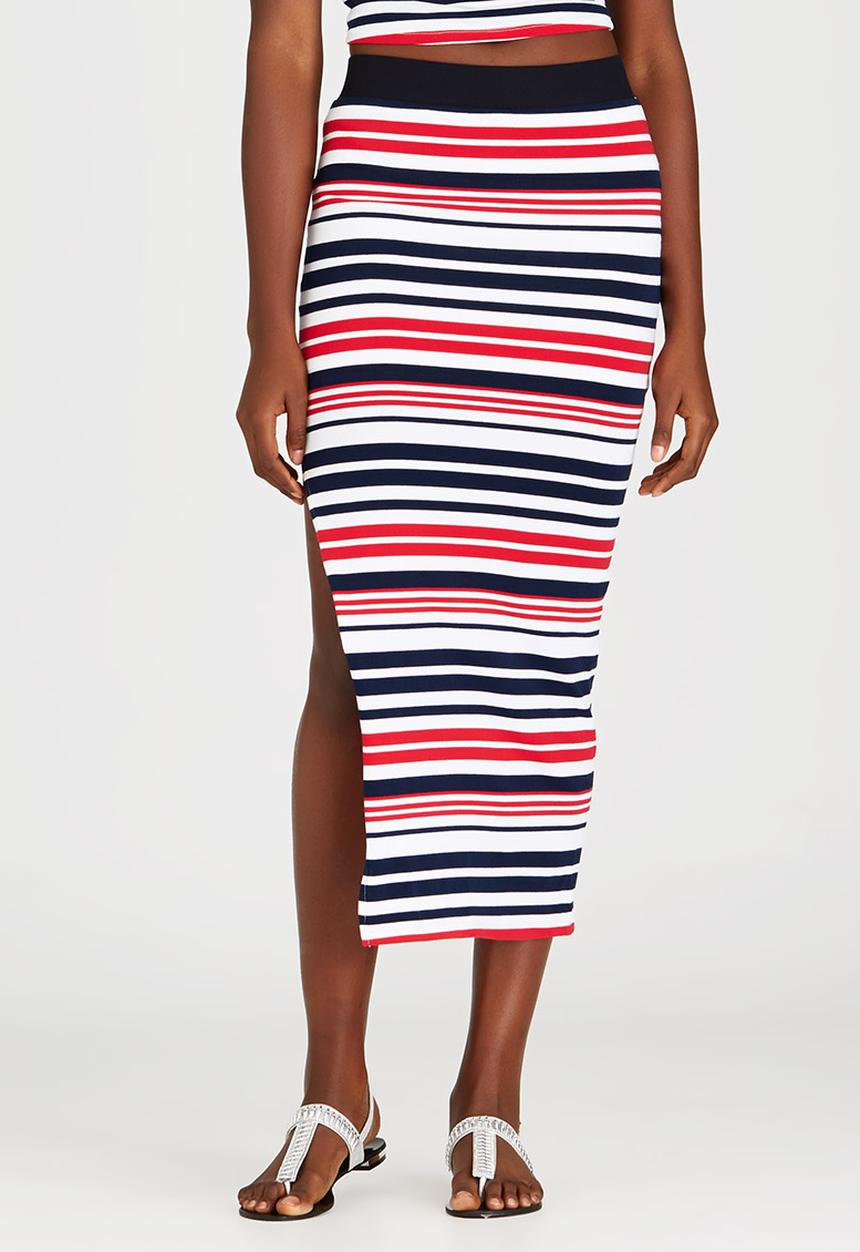 SISSY BOY - Federica Stripe Rib Midi Skirt Red