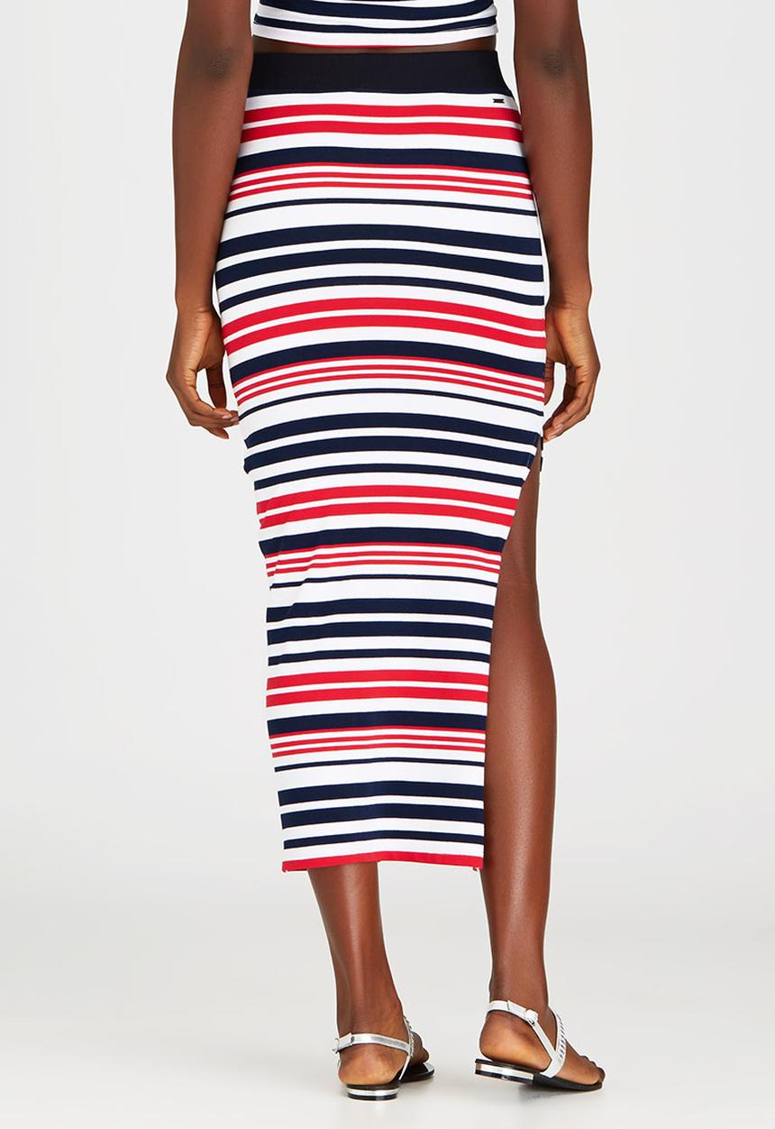 SISSY BOY - Federica Stripe Rib Midi Skirt Red