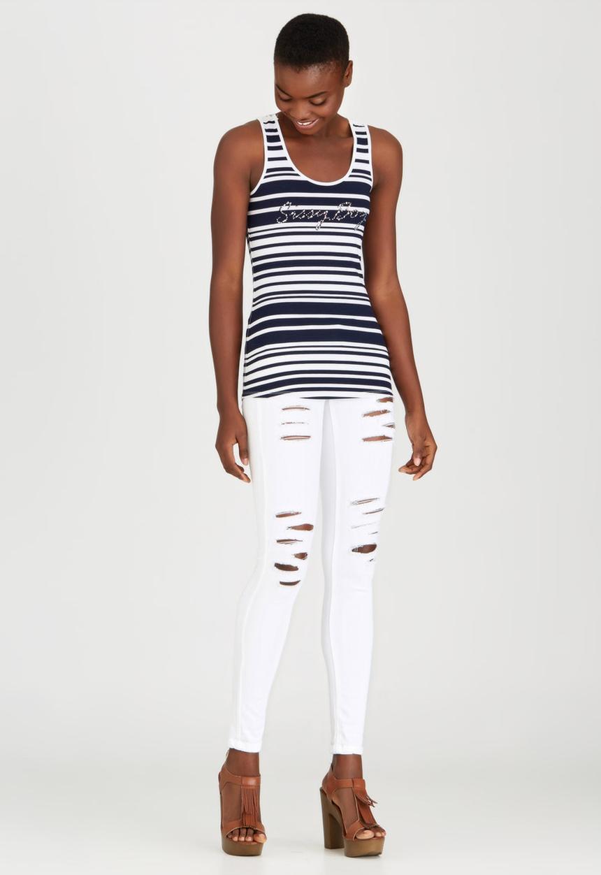 SISSY BOY - Natalina Stripe Vest with Crochet Motif Blue and White