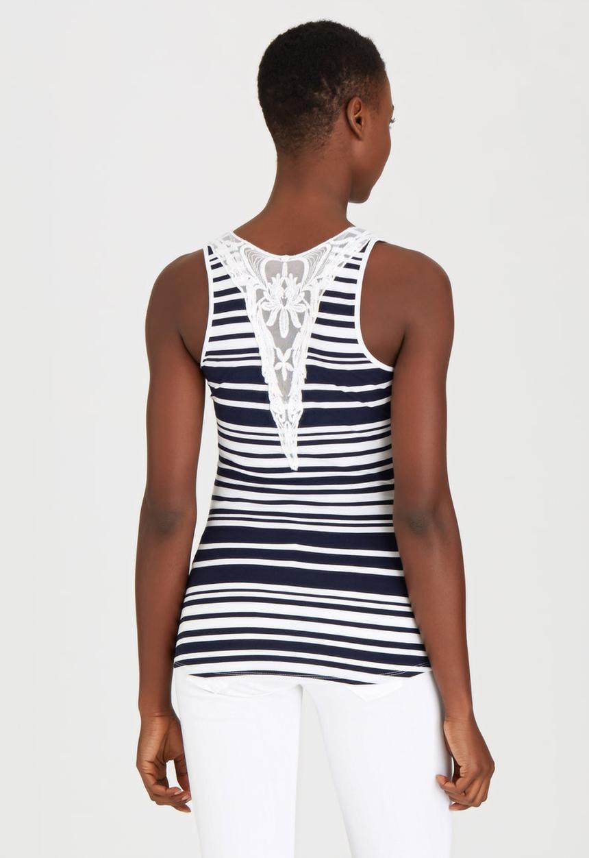SISSY BOY - Natalina Stripe Vest with Crochet Motif Blue and White