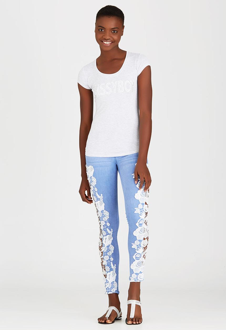 SISSY BOY - Kira Logo Tee with Lace Detail Grey Melange